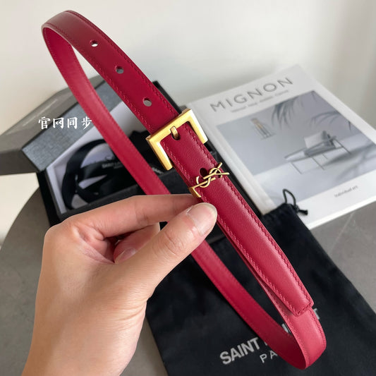 YSL Royal Red Belt with Golden Brooch Detail