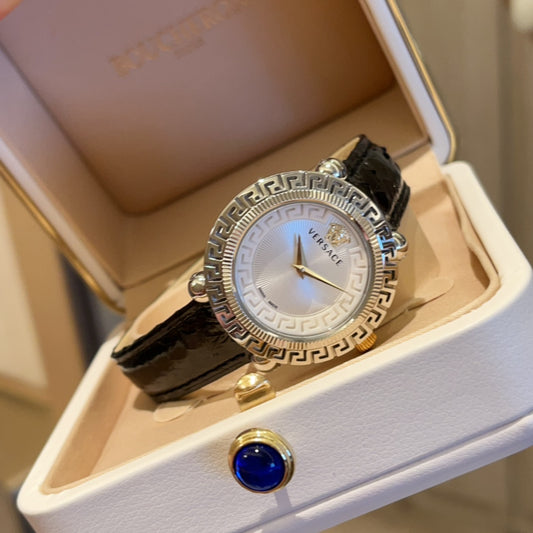Versace Silver Watch with Black Straps
