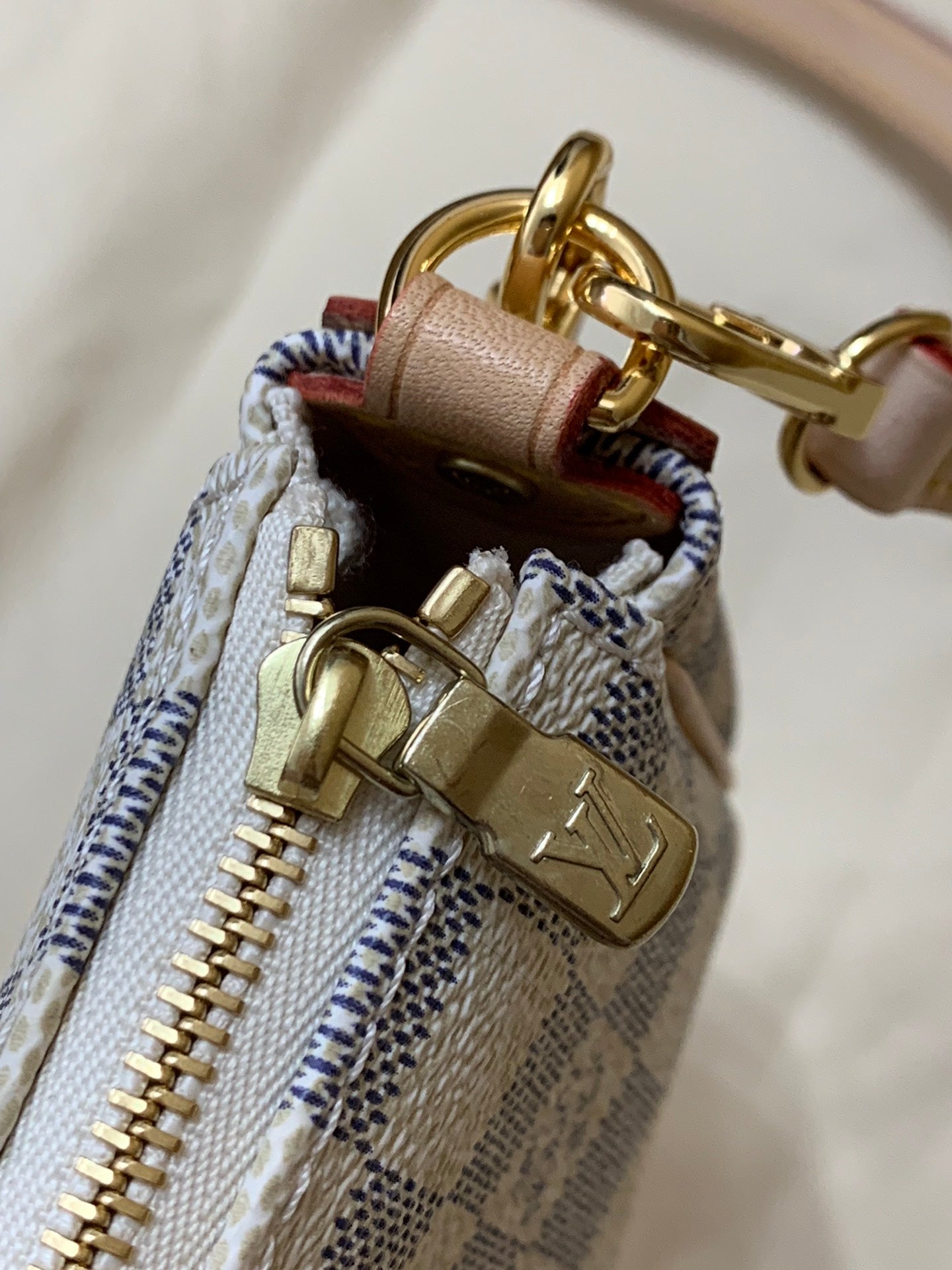 LV Blue Monogram Mini Shoulder Bag with Gold Plate – Compact and Chic