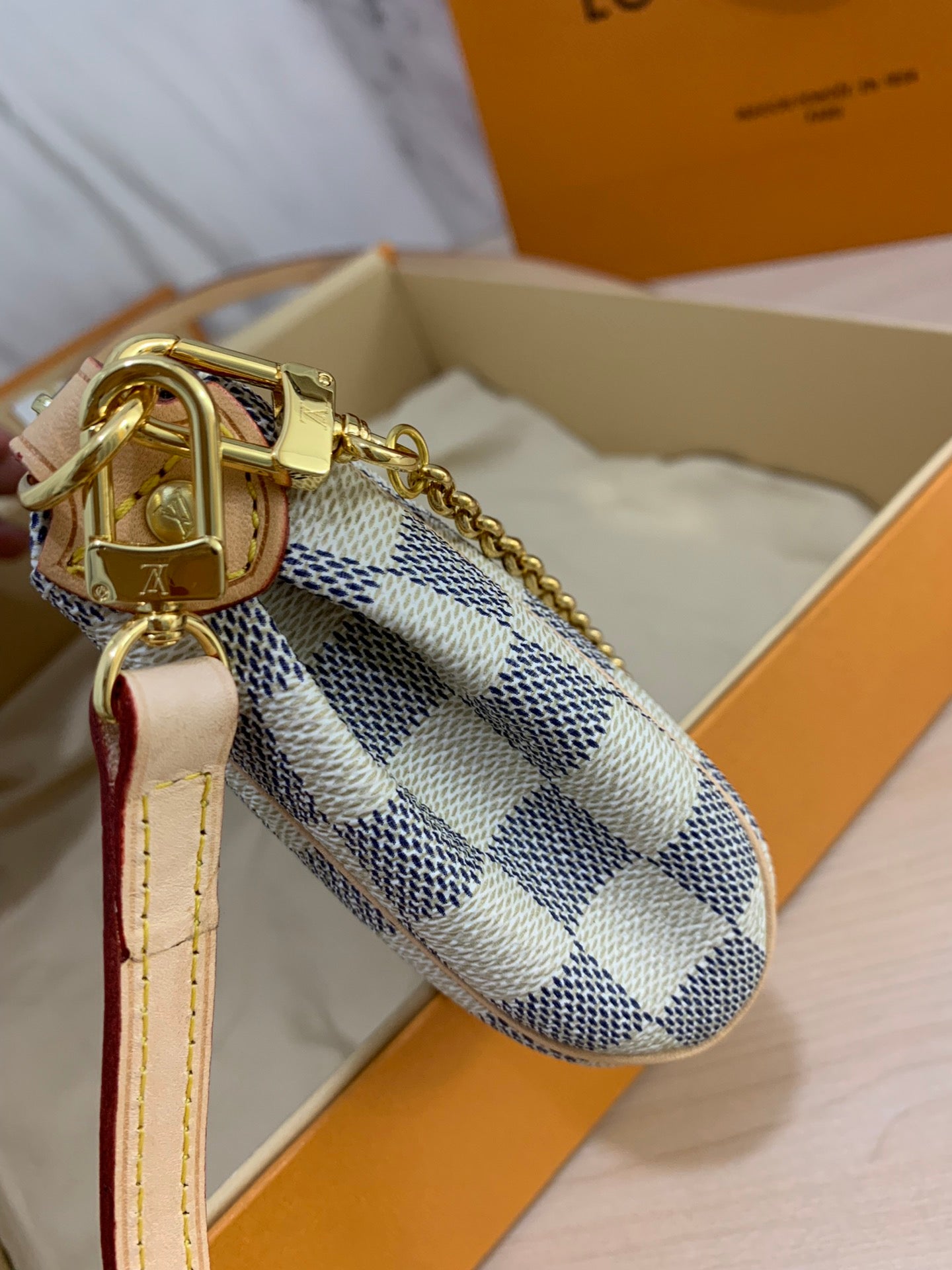 LV Blue Monogram Mini Shoulder Bag with Gold Plate – Compact and Chic
